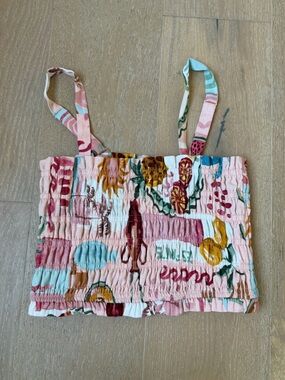 Floral Smocked Crop Top - Pink Multi